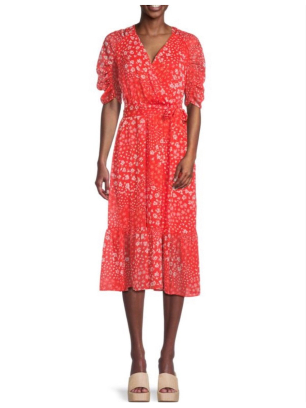 KARL LAGERFELD PARIS Puff sleeve Midi Dress Size 8 Red White Floral